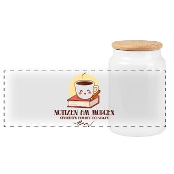 Notizen am Morgen - Panorama Keksdose mit Holzdeckel - Weiß - Vorne