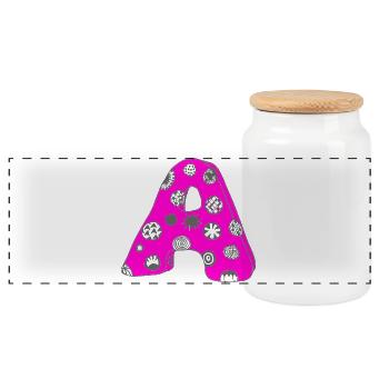 Letter A with character in pink - Panoramic Cookie Jar with Wooden Lid - white - Front