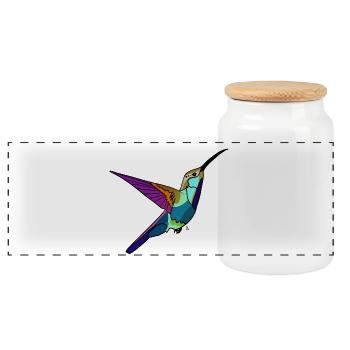 Kolibri farbig - Panorama Keksdose mit Holzdeckel - Weiß - Vorne