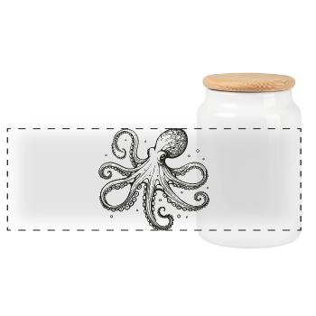 Oktopus - Panorama Keksdose mit Holzdeckel - Weiß - Vorne