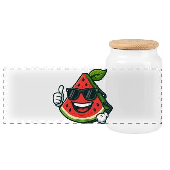 Refreshing Watermelon Summer Fruit Cool Thumb - Panoramic Cookie Jar with Wooden Lid - white - Front