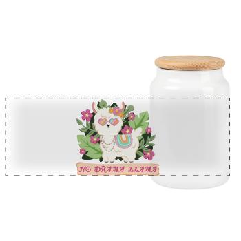 Lama d’été - Lama sans drame - Boîte à biscuits avec couvercle en bois - blanc - Devant
