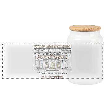 Tokyo, National Museum, Art, Hand Drawing Japan - Panoramic Cookie Jar with Wooden Lid - white - Front
