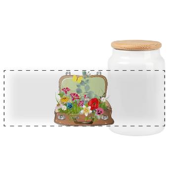 Blooming suitcase – Une valise pleine de nature - Boîte à biscuits avec couvercle en bois - blanc - Devant