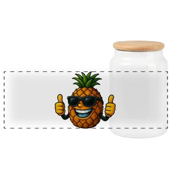 Cute Cartoon Pineapple Summer Fruit Fun Joy - Panoramic Cookie Jar with Wooden Lid - white - Front