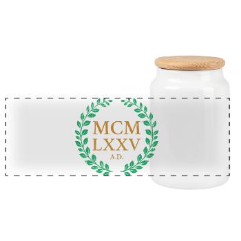 MCMLXXV - 1975 - Panoramic Cookie Jar with Wooden Lid - white - Front