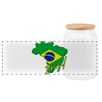 Carte du Brésil, drapeau du Brésil - Boîte à biscuits avec couvercle en bois - blanc - Devant