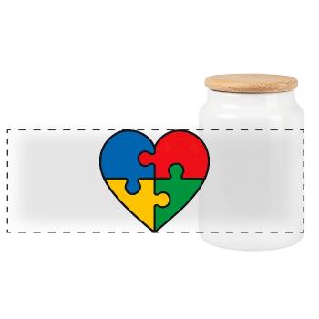 Puzzle Herz Autismus Symbol - Spruch Geschenk - Panorama Keksdose mit Holzdeckel - Weiß - Vorne