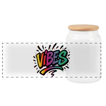 VIBES Graffiti Lettering – Colourful Statement - Panoramic Cookie Jar with Wooden Lid - white - Front