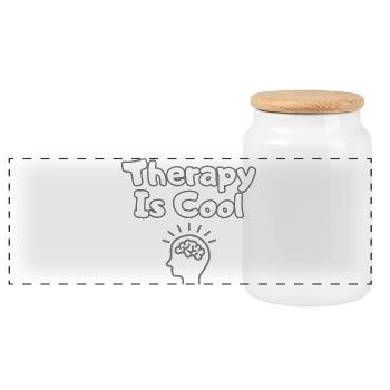Therapy Is Cool – Therapie Statement Shirt - Panorama Keksdose mit Holzdeckel - Weiß - Vorne
