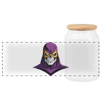 the muscular skull superhero purple - Panoramic Cookie Jar with Wooden Lid - white - Front