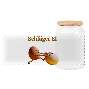 Schläger Ei – Lustiger Eierkampf - Panorama Keksdose mit Holzdeckel - Weiß - Vorne