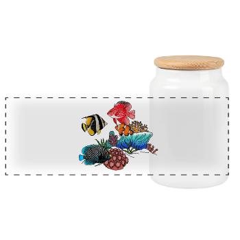 Exotic fish and corals - Panoramic Cookie Jar with Wooden Lid - white - Front