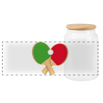 Raquette de tennis de table avec balle – sportive et dynamique - Boîte à biscuits avec couvercle en bois - blanc - Devant