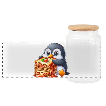 Mignon pingouin lasagne cuisine italienne bande dessinée - Boîte à biscuits avec couvercle en bois - blanc - Devant