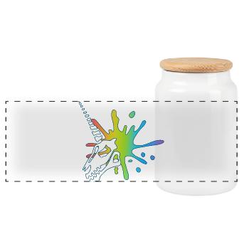 Unicorn skull and multicolored explosion - Panoramic Cookie Jar with Wooden Lid - white - Front