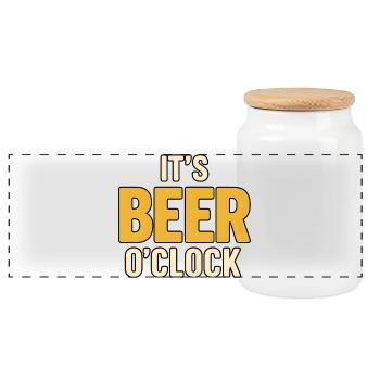 It’s Beer O’Clock - Panorama Keksdose mit Holzdeckel - Weiß - Vorne