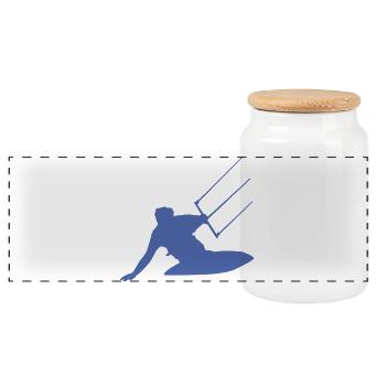 Kitesurfer Silhouette Sea Waves Adventure - Panoramic Cookie Jar with Wooden Lid - white - Front