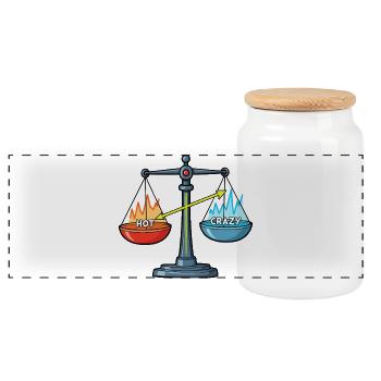Hot vs. Crazy – A Question of Balance ! - Panoramic Cookie Jar with Wooden Lid - white - Front