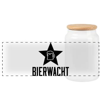 Bierkrug Linienkunst - Panorama Keksdose mit Holzdeckel - Weiß - Vorne