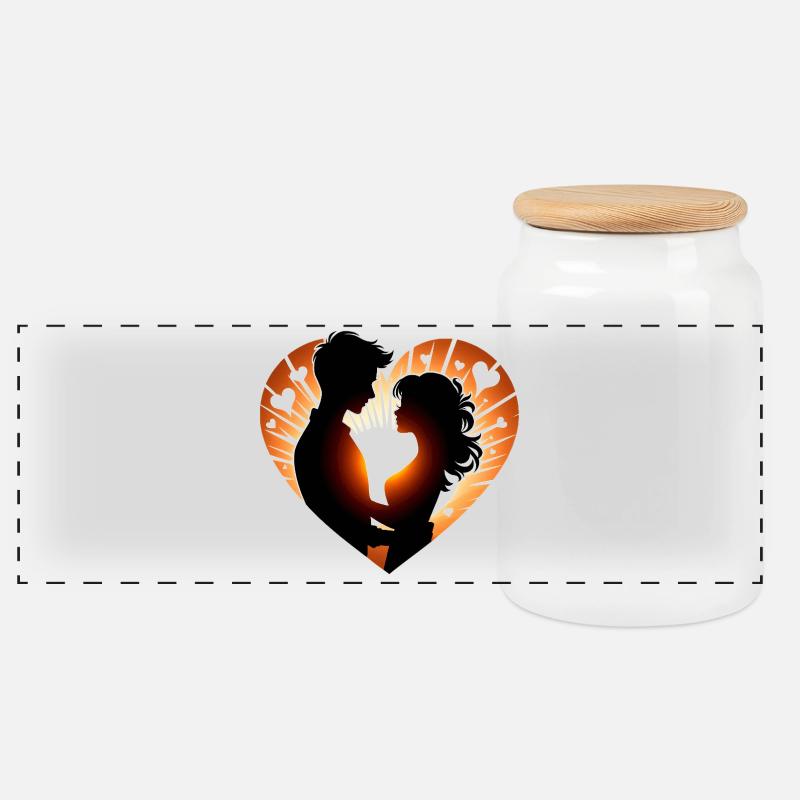 Romantische Silhouette Herz Design - Panorama Keksdose mit Holzdeckel - Weiß