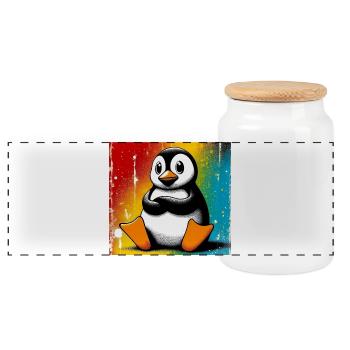 pingouin - Boîte à biscuits avec couvercle en bois - blanc - Devant