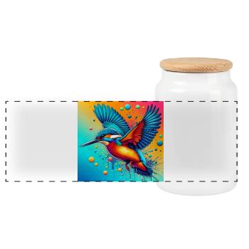 kingfisher - Panoramic Cookie Jar with Wooden Lid - white - Front