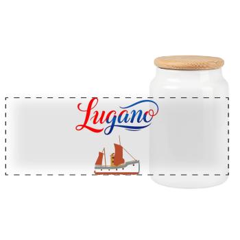 Lugano T-Shirt für Segelfans - Panorama Keksdose mit Holzdeckel - Weiß - Vorne