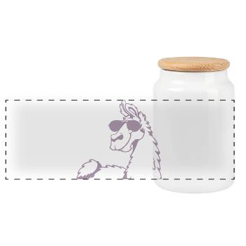 Cooles Lama Alpaka Sonnenbrille Silhouette - Panorama Keksdose mit Holzdeckel - Weiß - Vorne