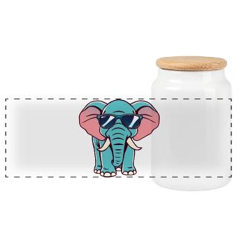 Elephant - Panoramic Cookie Jar with Wooden Lid - white - Front