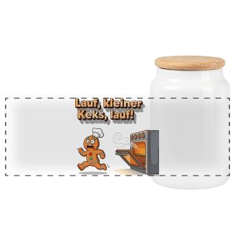 Lauf, kleiner Keks, lauf ! - Panorama Keksdose mit Holzdeckel - Weiß - Vorne