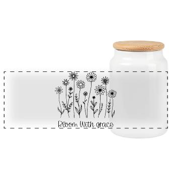 Blüte mit Anmut Wildblume Strichkunst - Panorama Keksdose mit Holzdeckel - Weiß - Vorne