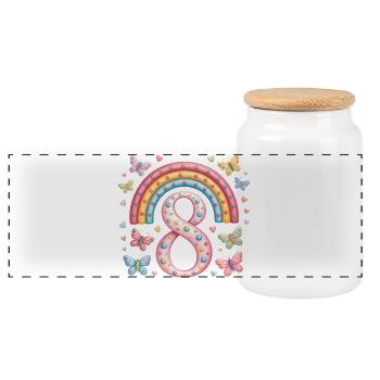 Rainbow Butterfly 8th Birthday Girl - Panoramic Cookie Jar with Wooden Lid - white - Front