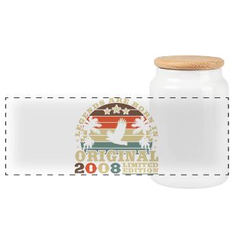 2008 Vintage Retro Birthday Gift - Panoramic Cookie Jar with Wooden Lid - white - Front