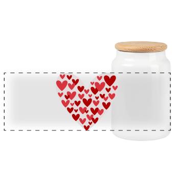 Many hearts pattern - Panoramic Cookie Jar with Wooden Lid - white - Front