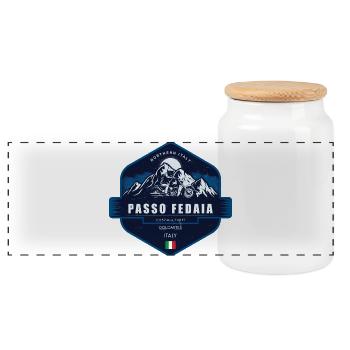 Passo Fedaia – Dolomites, Italy - Panoramic Cookie Jar with Wooden Lid - white - Front