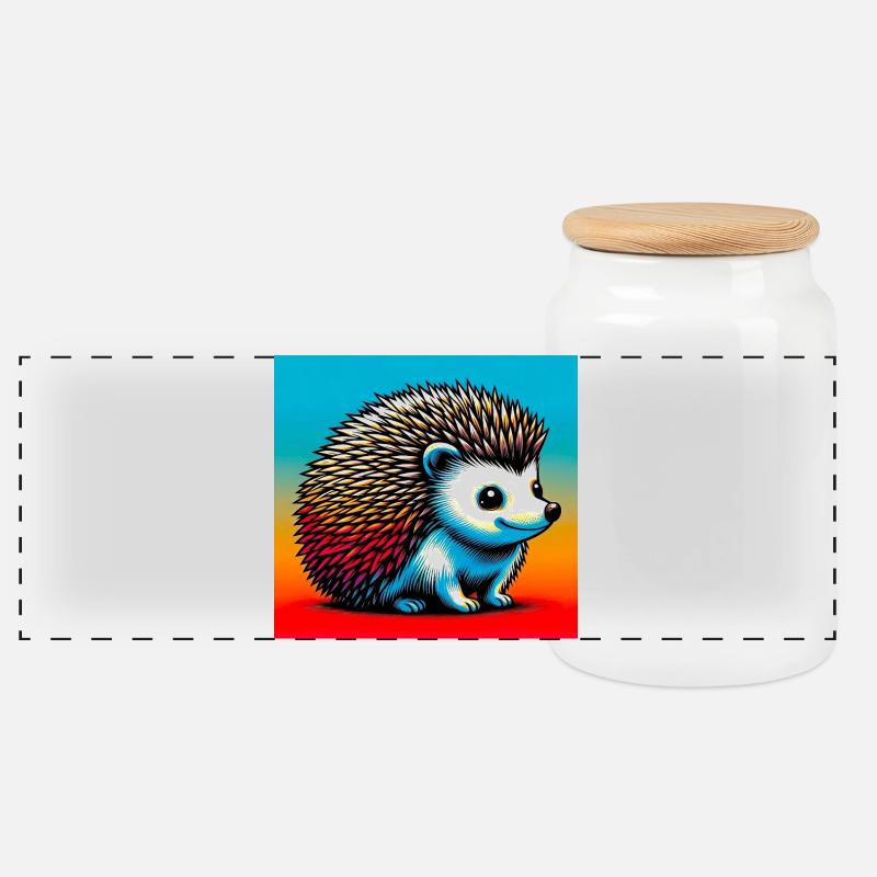 Igel - Panorama Keksdose mit Holzdeckel - Weiß