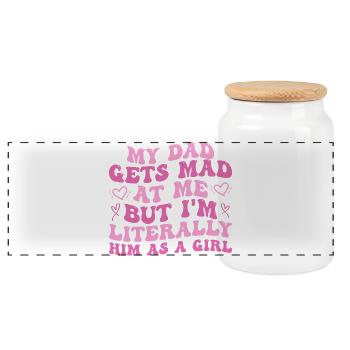 dad gets mad at me but I'm Literally him as a Girl - Panoramic Cookie Jar with Wooden Lid - white - Front