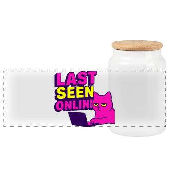 Last seen online: Meme-Design mit genervter Katze - Panorama Keksdose mit Holzdeckel - Weiß - Vorne