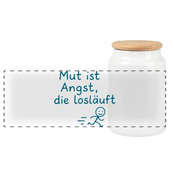 Courage is fear that runs off - Panoramic Cookie Jar with Wooden Lid - white - Front