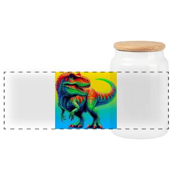 dinosaur - Panoramic Cookie Jar with Wooden Lid - white - Front