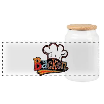 Bäckerei Motiv mit Bäckerhut - Panorama Keksdose mit Holzdeckel - Weiß - Vorne