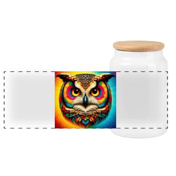 owl - Panoramic Cookie Jar with Wooden Lid - white - Front