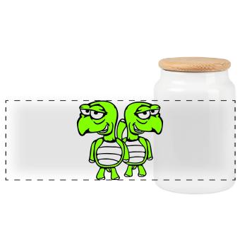2 Schildkröten Freunde lustig albern schämen Team - Panorama Keksdose mit Holzdeckel - Weiß - Vorne