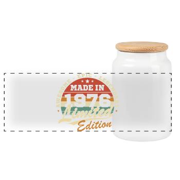 1976 Vintage Retro Geburtstagsgeschenk - Panorama Keksdose mit Holzdeckel - Weiß - Vorne