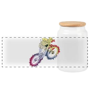 Rainbow-style mountain bike adventure - Panoramic Cookie Jar with Wooden Lid - white - Front