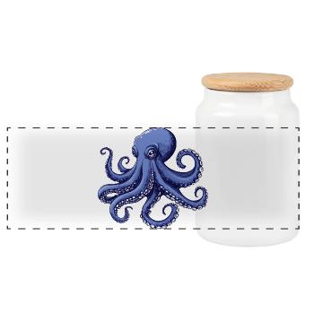 Sea Flavor Octopus Design - Panoramic Cookie Jar with Wooden Lid - white - Front