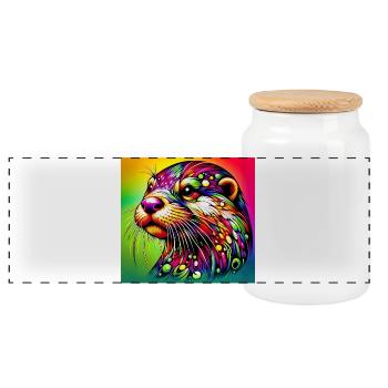 otter - Panoramic Cookie Jar with Wooden Lid - white - Front