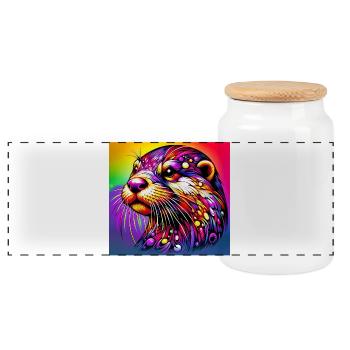 otter - Panoramic Cookie Jar with Wooden Lid - white - Front