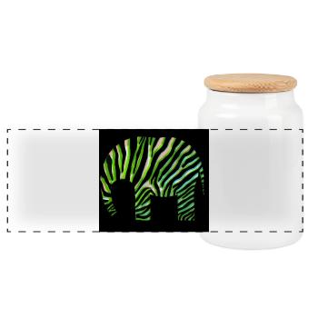 Green Zebra Print Abstract Design - Panoramic Cookie Jar with Wooden Lid - white - Front